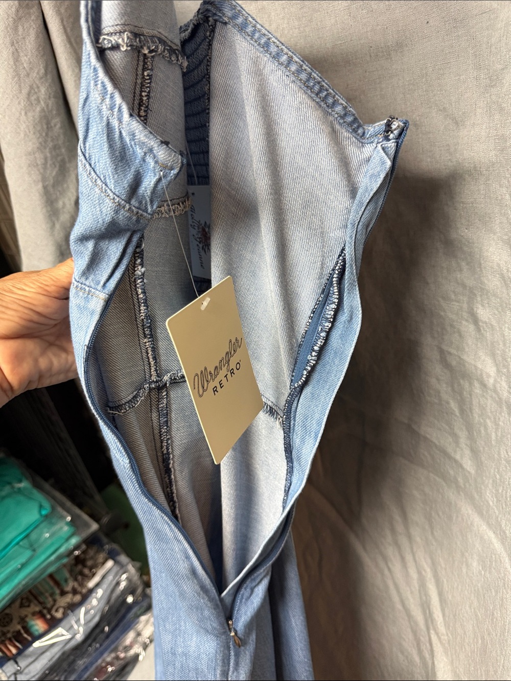 Light Blue Denim Slip Spaghetti Strap Dress with Front Slit - Picture 6 of 7